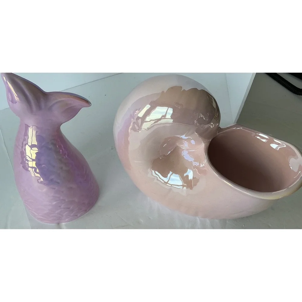 Rae Dunn Mermaid Tail Shell Planter Set Iridescent Sun Kissed Calm Coastal Decor